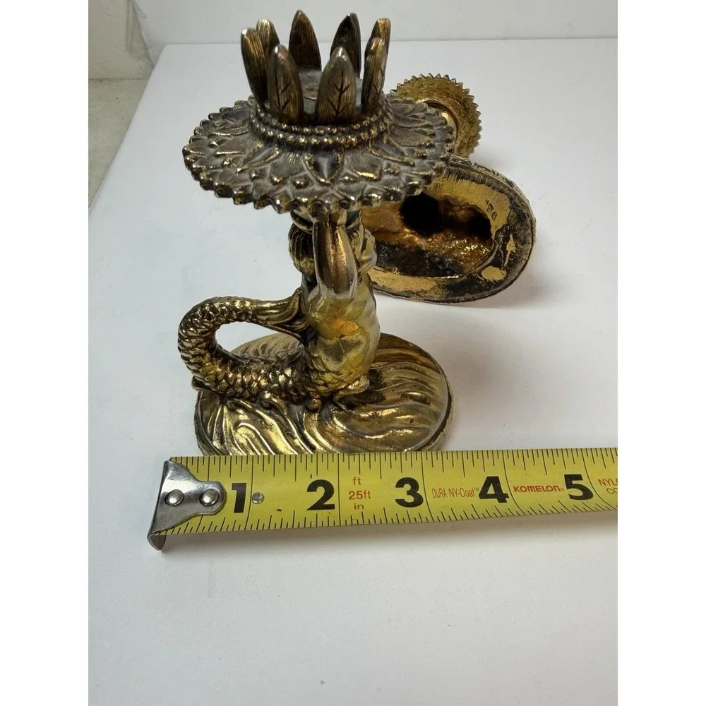 Candle Stick Holders Cherub Mermaid? Vintage‎ Gold Brass Tone Hollywood Regency